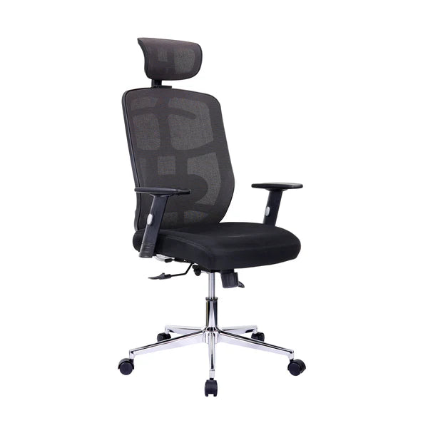 Techni Mobili High Back Executive Mesh Office Chair with Arms, Lumbar Support and Chrome Base, Black RTA-1010-BK