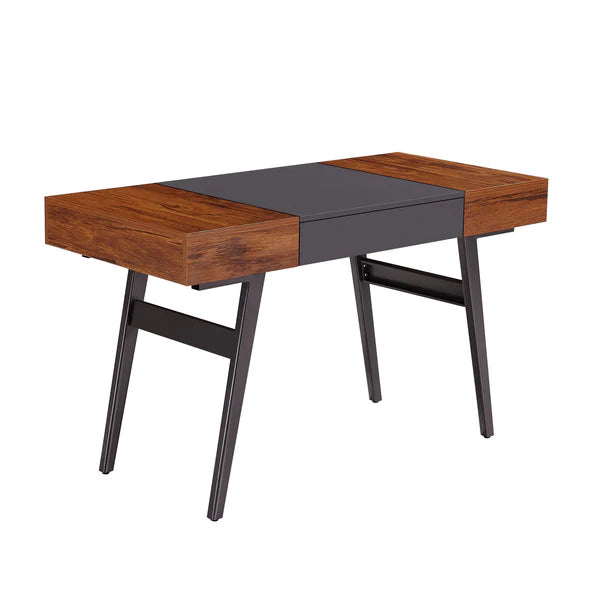 Techni Mobili Writing Desk - Dual Side & Pull-Out Front Drawer - Coated Grey Steel Frame - Mahogany RTA-1854-MAH