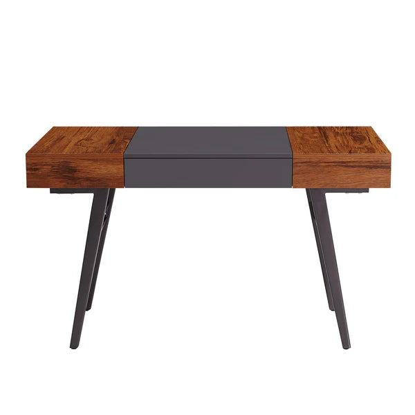 Techni Mobili Writing Desk - Dual Side & Pull-Out Front Drawer - Coated Grey Steel Frame - Mahogany RTA-1854-MAH