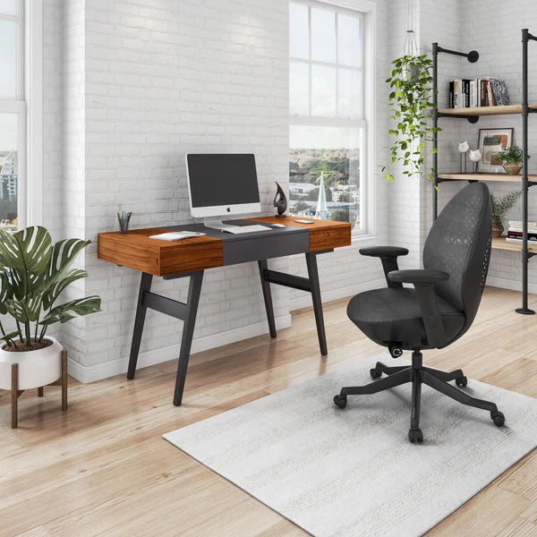 Techni Mobili Writing Desk - Dual Side & Pull-Out Front Drawer - Coated Grey Steel Frame - Mahogany RTA-1854-MAH