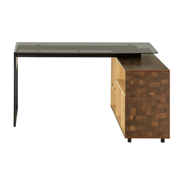 Techni Mobili L-Shape Corner Desk with Multiple Storage, Oak RTA-385DL-OAK