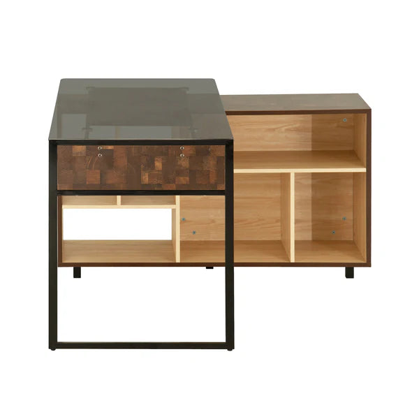 Techni Mobili L-Shape Corner Desk with Multiple Storage, Oak RTA-385DL-OAK