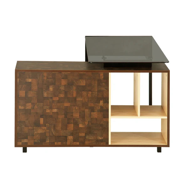 Techni Mobili L-Shape Corner Desk with Multiple Storage, Oak RTA-385DL-OAK