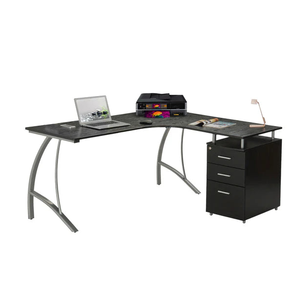 Techni Mobili Modern L- Shaped Computer Desk with File Cabinet and Storage, Espresso RTA-4804L-ES