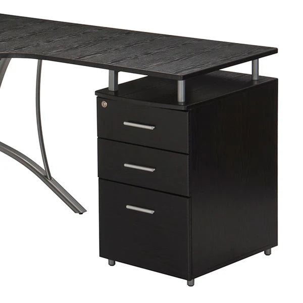 Techni Mobili Modern L- Shaped Computer Desk with File Cabinet and Storage, Espresso RTA-4804L-ES