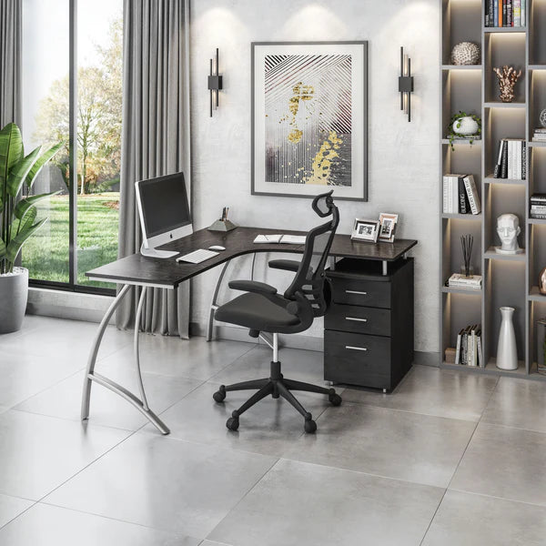 Techni Mobili Modern L- Shaped Computer Desk with File Cabinet and Storage, Espresso RTA-4804L-ES