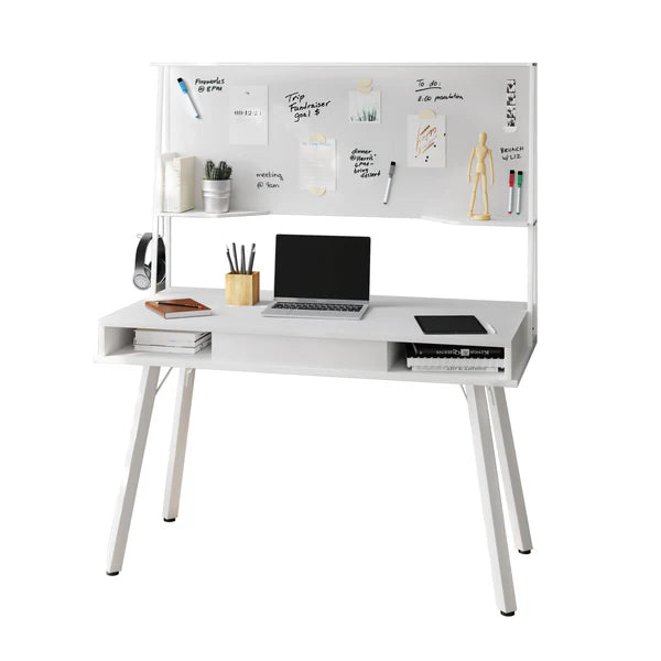 Techni Mobili Study Computer Desk with Storage & Magnetic Dry Erase White Board, White RTA-4820D-WHT