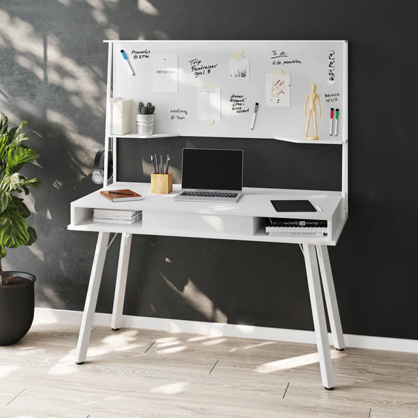 Techni Mobili Study Computer Desk with Storage & Magnetic Dry Erase White Board, White RTA-4820D-WHT
