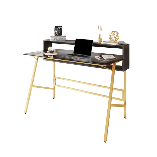 Techni Mobili Home Office Writing Desk with riser, Gold RTA-4833D-GLD