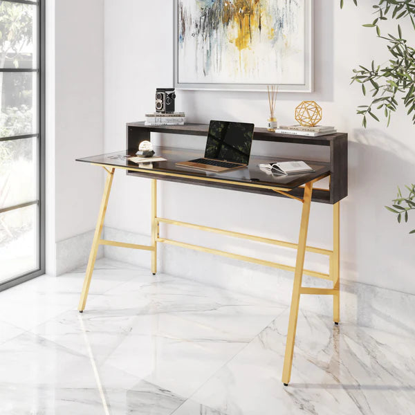 Techni Mobili Home Office Writing Desk with riser, Gold RTA-4833D-GLD