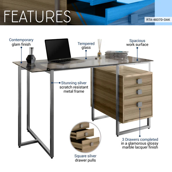 Techni Mobili Oak Computer Desk with Storage RTA-4837D-OAK