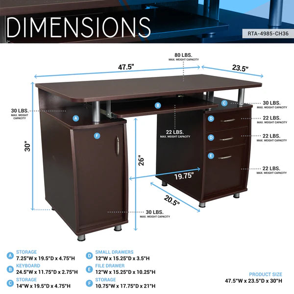Techni Mobili Complete Workstation Computer Desk with Storage