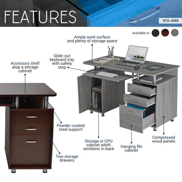 Techni Mobili Complete Workstation Computer Desk with Storage