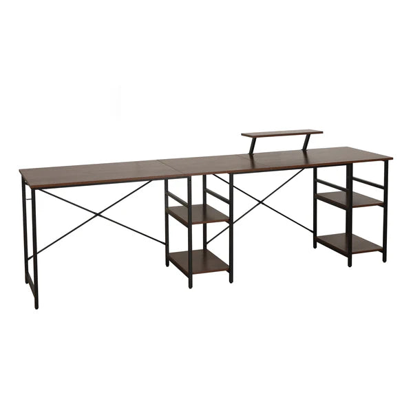 Techni Mobili L-Shape Industrial Desk with storage shelves, Walnut RTA-733DL-WAL