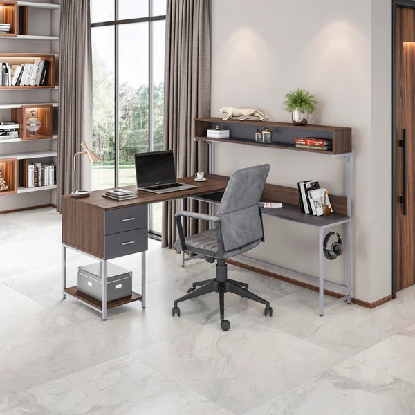 Techni Mobili L-Shape Desk with Hutch and Storage