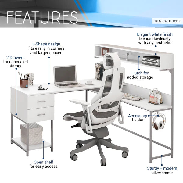 Techni Mobili L-Shape Desk with Hutch and Storage