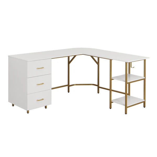 Techni Mobili L-Shape Home Office Two-Tone Desk with Storage