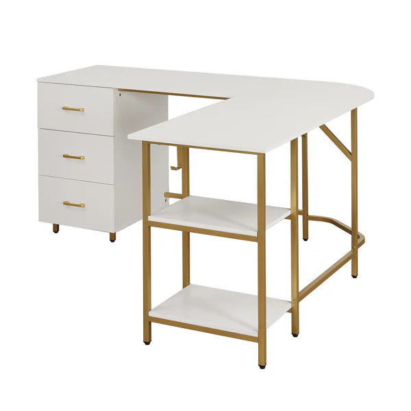 Techni Mobili L-Shape Home Office Two-Tone Desk with Storage
