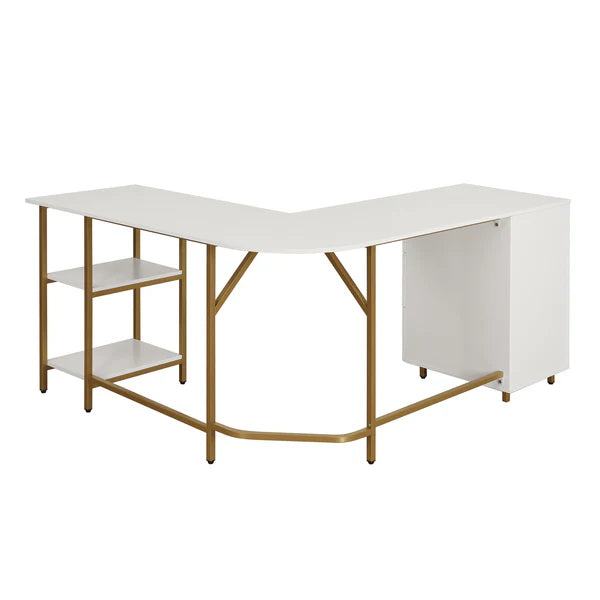 Techni Mobili L-Shape Home Office Two-Tone Desk with Storage