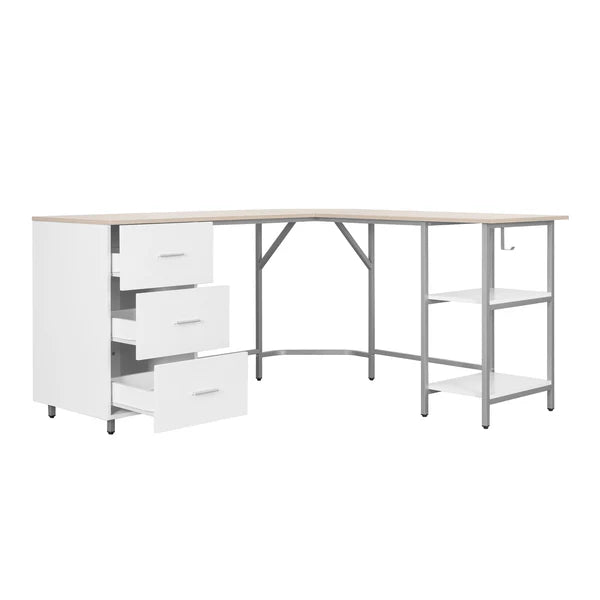 Techni Mobili L-Shape Home Office Two-Tone Desk with Storage