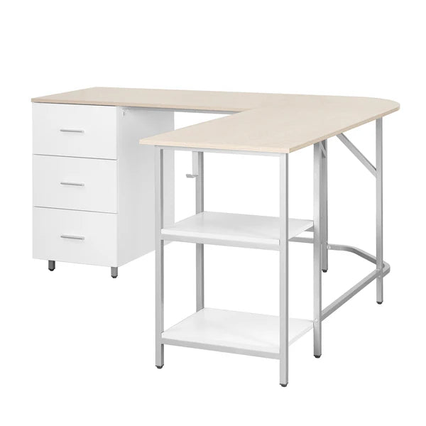 Techni Mobili L-Shape Home Office Two-Tone Desk with Storage