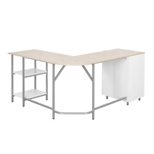 Techni Mobili L-Shape Home Office Two-Tone Desk with Storage