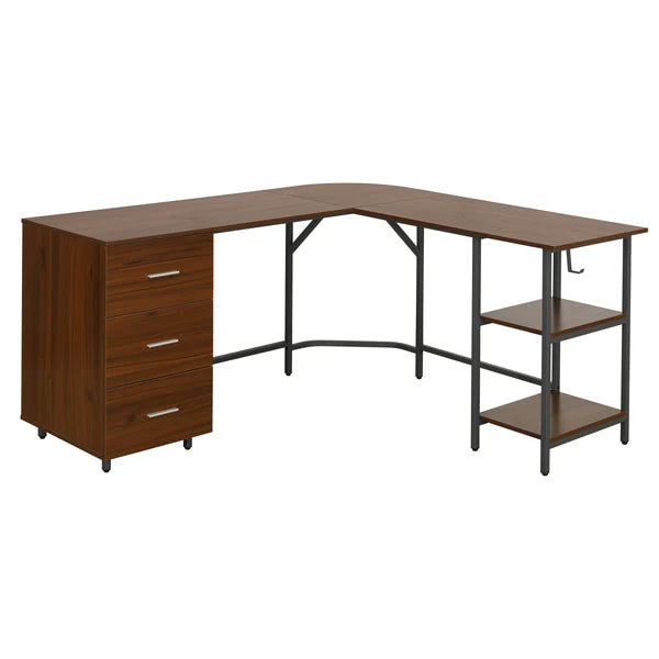 Techni Mobili L-Shape Home Office Two-Tone Desk with Storage