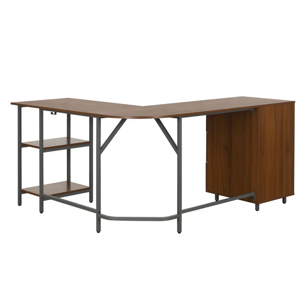 Techni Mobili L-Shape Home Office Two-Tone Desk with Storage