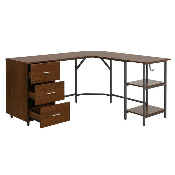 Techni Mobili L-Shape Home Office Two-Tone Desk with Storage