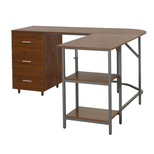 Techni Mobili L-Shape Home Office Two-Tone Desk with Storage