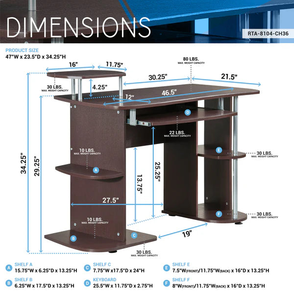 Techni Mobili Complete Computer Workstation Desk With Storage, Chocolate RTA-8104-CH36