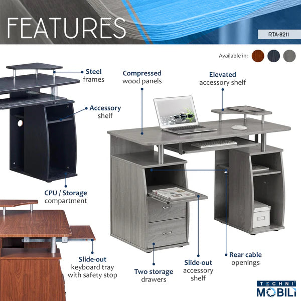 Techni Mobili Complete Computer Workstation Desk With Storage