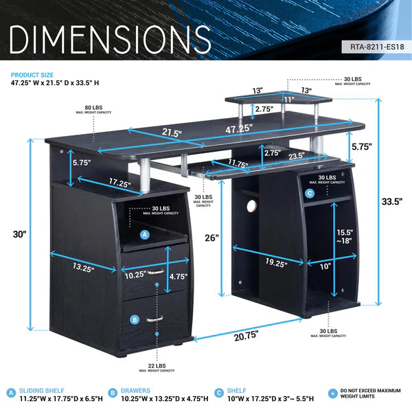 Techni Mobili Complete Computer Workstation Desk With Storage