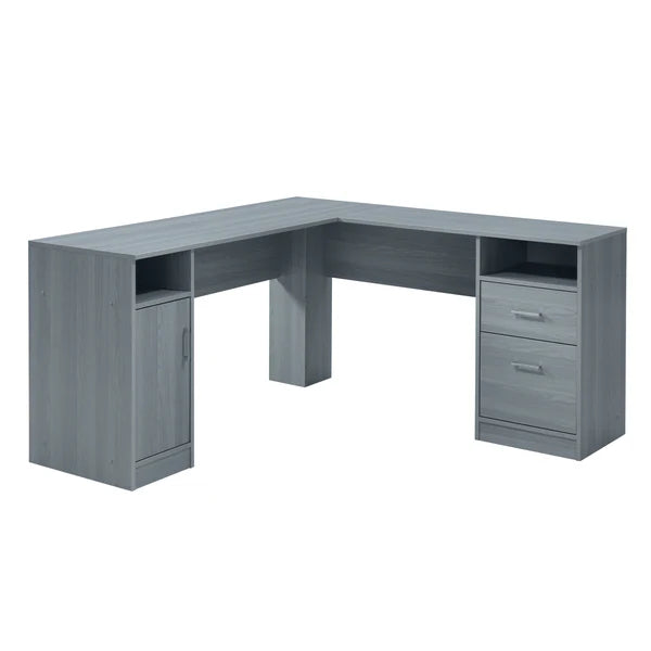Techni Mobili Functional L-Shape Desk with Storage, Grey RTA-8412L-GRY