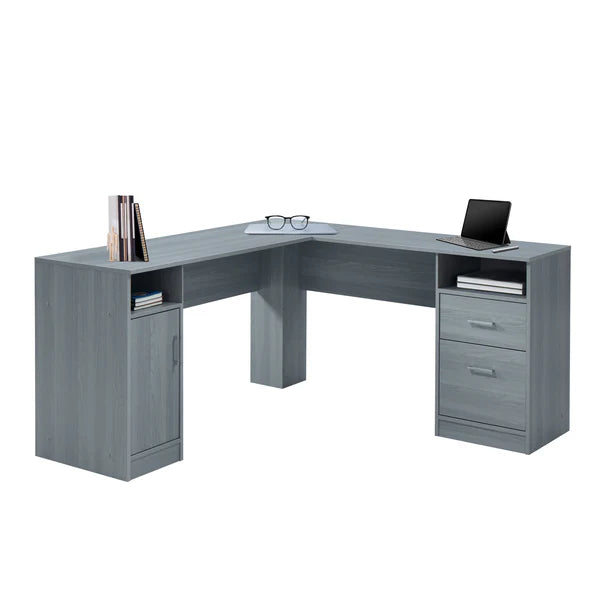 Techni Mobili Functional L-Shape Desk with Storage, Grey RTA-8412L-GRY