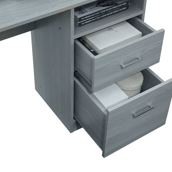 Techni Mobili Functional L-Shape Desk with Storage, Grey RTA-8412L-GRY