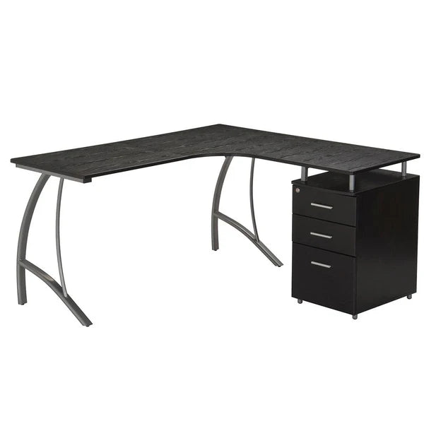 Techni Mobili Modern L- Shaped Computer Desk with File Cabinet and Storage, Espresso RTA-4804L-ES