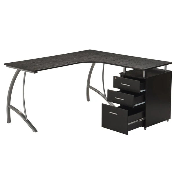 Techni Mobili Modern L- Shaped Computer Desk with File Cabinet and Storage, Espresso RTA-4804L-ES