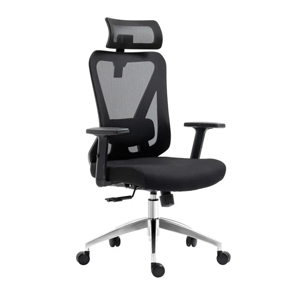 Techni Mobili Modern High-Back Mesh Executive Office Chair with Headrest and Flip-Up Arms, Silver Grey RTA-3265C-BK