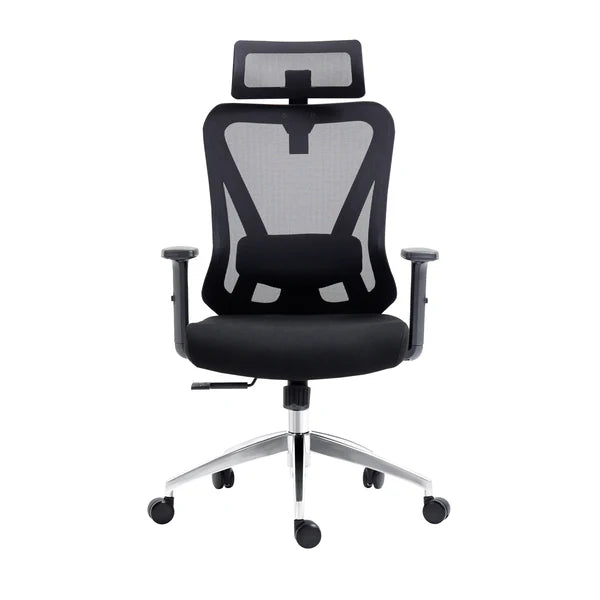 Techni Mobili Modern High-Back Mesh Executive Office Chair with Headrest and Flip-Up Arms, Silver Grey RTA-3265C-BK