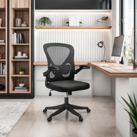 Techni Mobili Mesh Task Office Chair with Flip-Up Arms, Black RTA-8050-BK